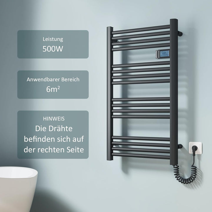 EMKE Elektrischer Handtuchheizkörper 96 x 40 cm, Badheizkörper Elektrisch mit Touchschalter Timer, H