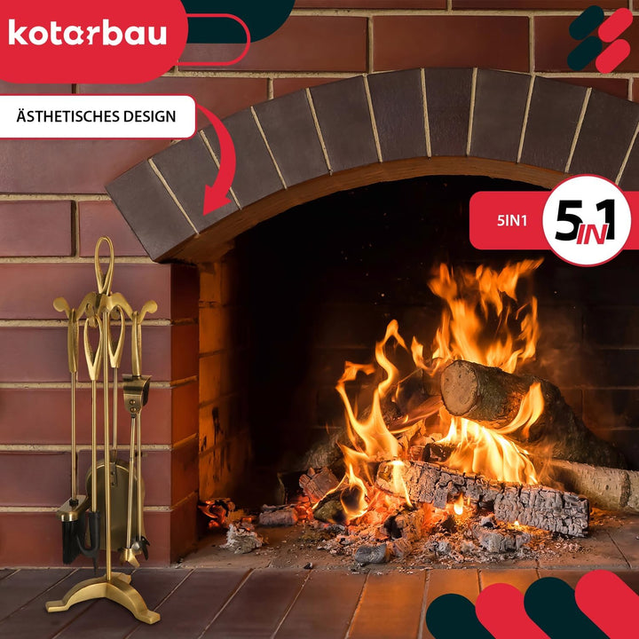 KOTARBAU® Kamingarnitur Kaminbesteck im Retrostil Schürhaken Besen Zange Schaufel 4tlg.