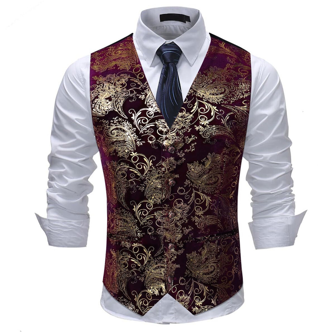 Allthemen Weste Herren Westen Gilet Jacquard Anzugweste für Hochzeit und Party XS Weinrot, XS Weinro
