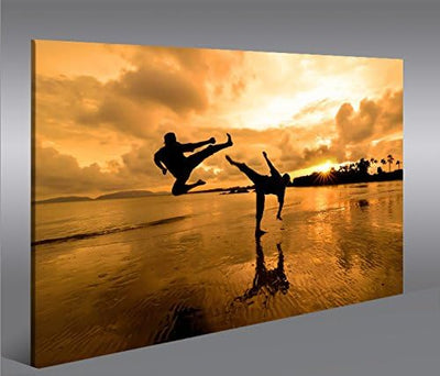 islandburner Bild Bilder auf Leinwand Kung Fu am Strand Kampfsport 1p XXL Poster Leinwandbild Wandbi