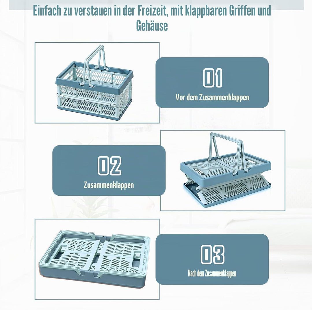 Klappkorb Faltbar, 2er Set Klappbox Klein mit Henkel 19 L Blau, Multifunktionaler Aufbewahrungskorb