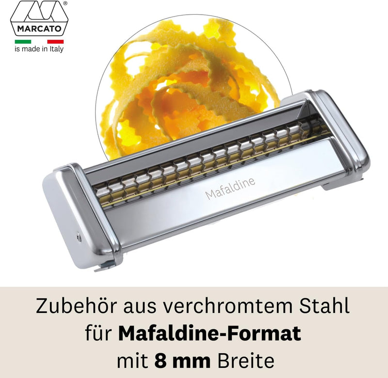 Capellini-Aufsatz aus Edelstahl für die Nudelmaschine Atlas 150 von Marcato, Legierung, Mafaldine, M