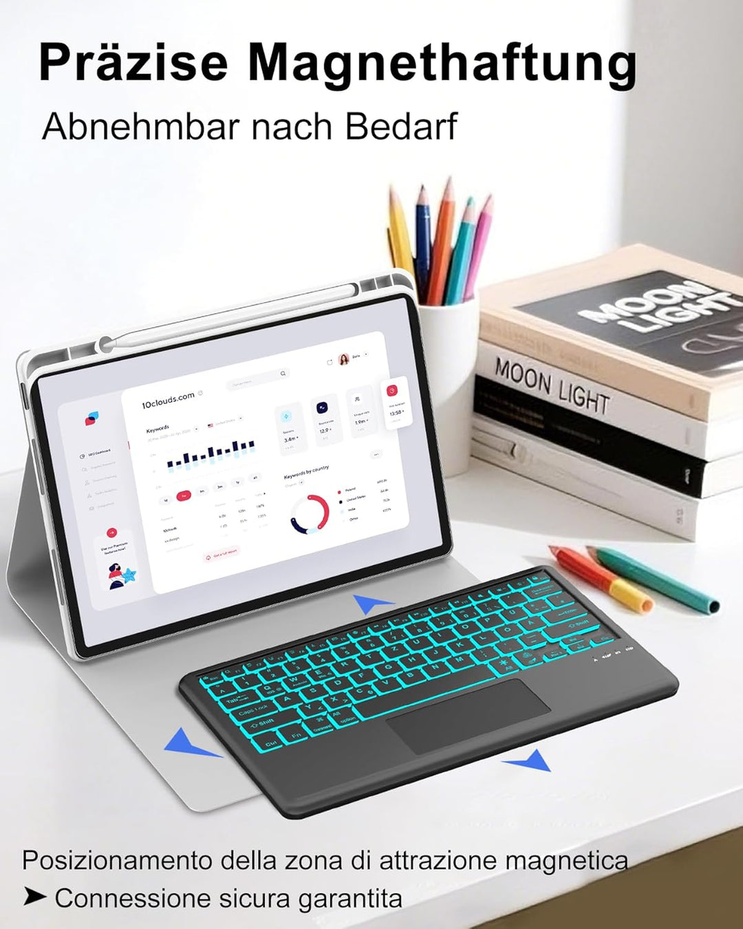 Hülle mit 7-Farben-Beleuchtung und Touchpad Tastatur für Xiaomi Redmi Pad Pro 12,1" (2024) & Poco Pa