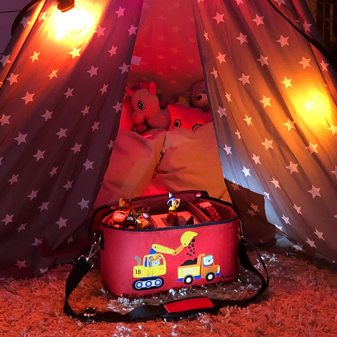 Punalu Tasche für Toniebox, Platz für 30 Tonies, Ladegerät und Kopfhörer Toniebox Tasche (Bagger rot