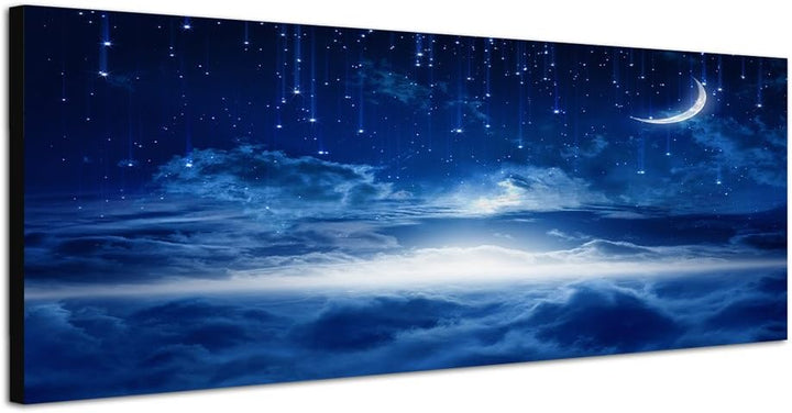 Paul Sinus Art Panoramabild auf Leinwand und Keilrahmen 150x50cm Himmel Nacht Wolken Mond Sterne