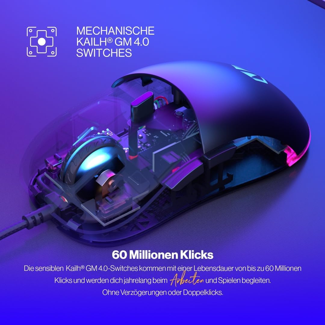 ENDORFY GEM, Leichte Gaming-Maus, Leichte Gaming-Maus (67 g), PixArt PMW3325 Sensor, 8000 DPI, Kailh
