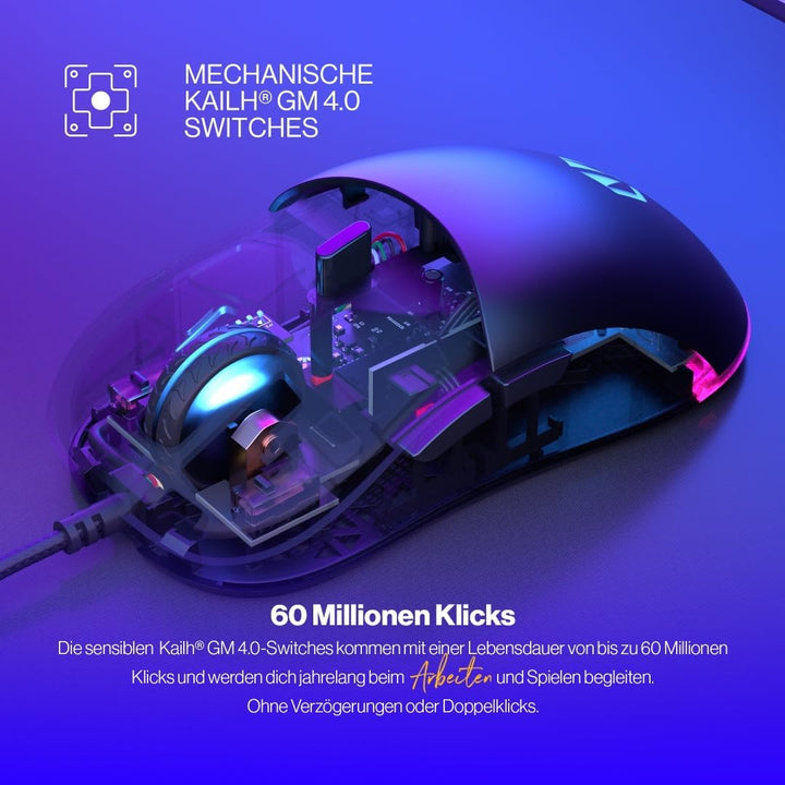 ENDORFY GEM, Leichte Gaming-Maus, Leichte Gaming-Maus (67 g), PixArt PMW3325 Sensor, 8000 DPI, Kailh