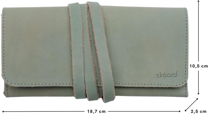 skaard Federmäppchen, echtes Leder, für Stifte & Pinsel, grün, Stifteetui gross Grün-braun, Grün-bra