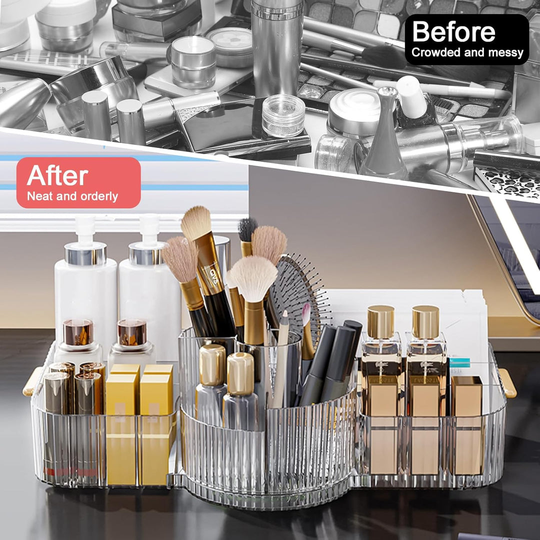 DASITON Make Up Organizer 360° Drehbar Pinsel Organizer, 2-in-1 Kosmetik Organizer mit Griff, Makeup
