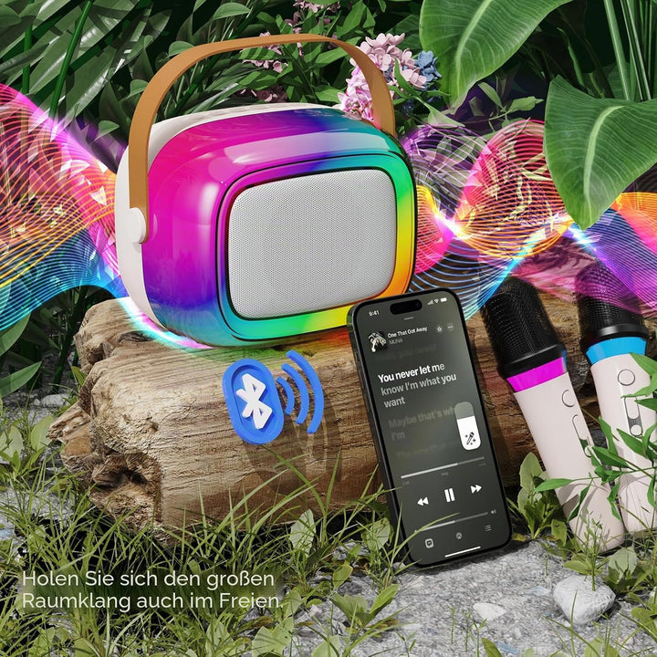 GUYUCOM Karaoke Machine mit 2 Kabellose Mini Mikrofon für Kinder und Erwachsene, Tragbaren Bluetooth