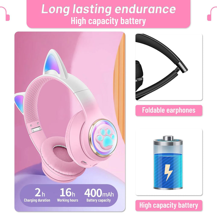 Katzenohr Kopfhörer Kindergeburtstag Geschenke Kind LED Katzenohren Farbgradient Kabellose Bluetooth