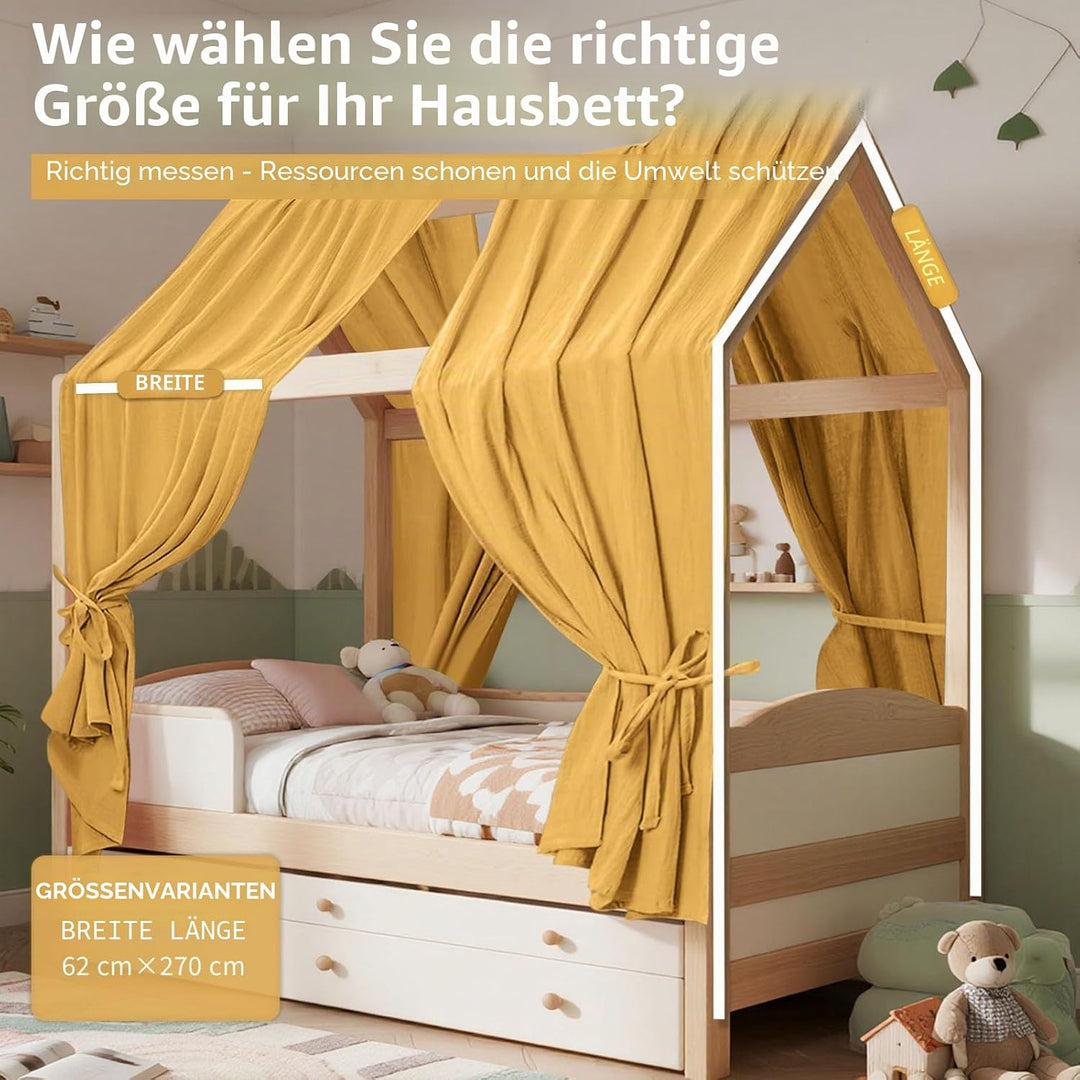 HOTUT Hausbett Himmel,2 Stück Betthimmel Babybett aus Musselin,Weich und atmungsaktiv Baldachin Kind
