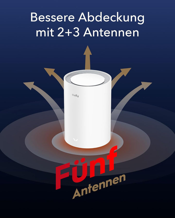 Cudy AX3000 WiFi 6 Mesh-System–deckt Bis zu 2500 m², Ersetzt Wireless-Router und Extender, 2,5 G WAN