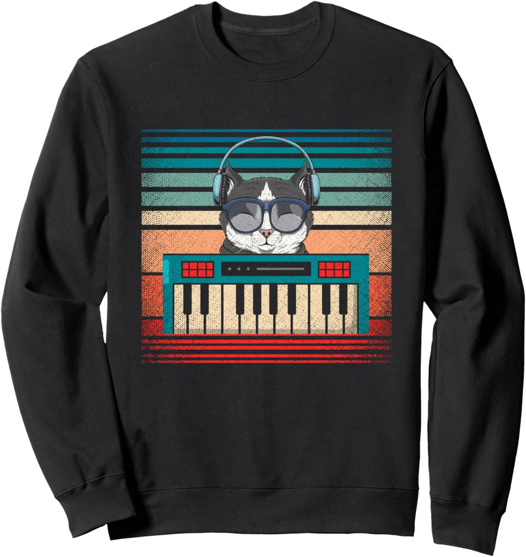 Retro Synthesizer Keyboard Music Producer Katze Sweatshirt