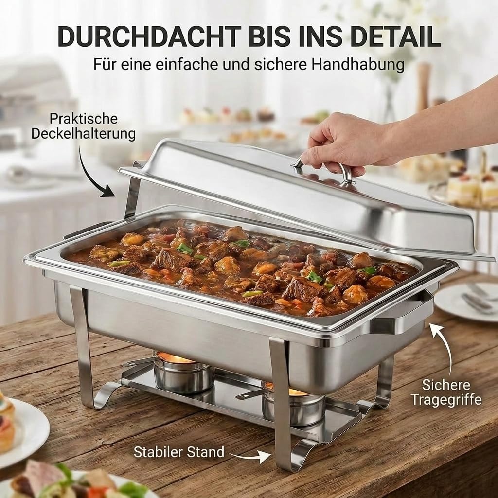 Speisewärmer Chafing-Dish 1X 1/1 GN 65 mm aus Edelstahl Warmhaltebehälter Essen Wärmebehälter für Sp