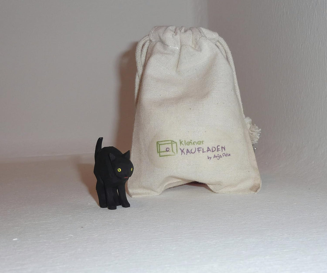 Lotte Sievers-Hahn Katze schwarz Buckel mit Baumwollbeutel Krippenfigur