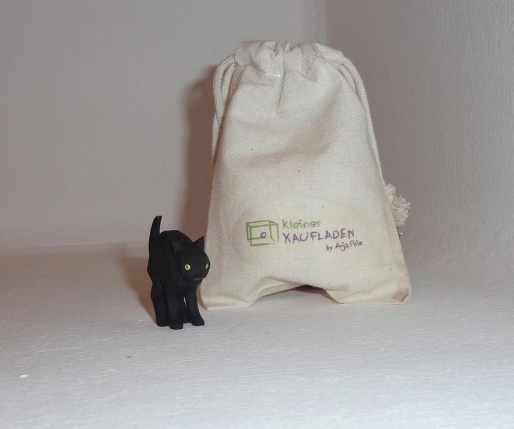 Lotte Sievers-Hahn Katze schwarz Buckel mit Baumwollbeutel Krippenfigur