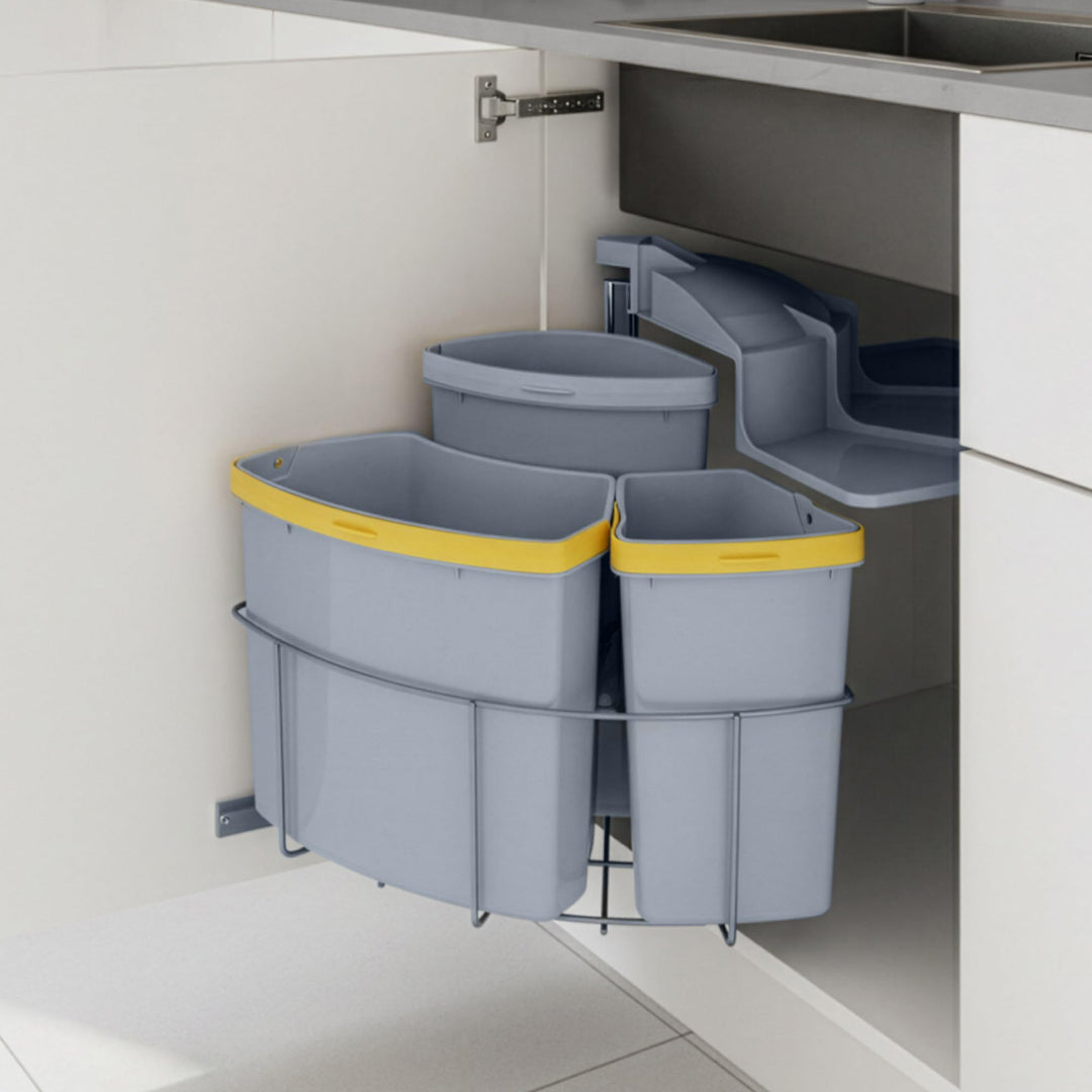 [en.casa] Einbau-Mülleimer Küche Kollby Mülltrennsystem 3fach für Unterschrank 50 cm breit 2 x 12L+1