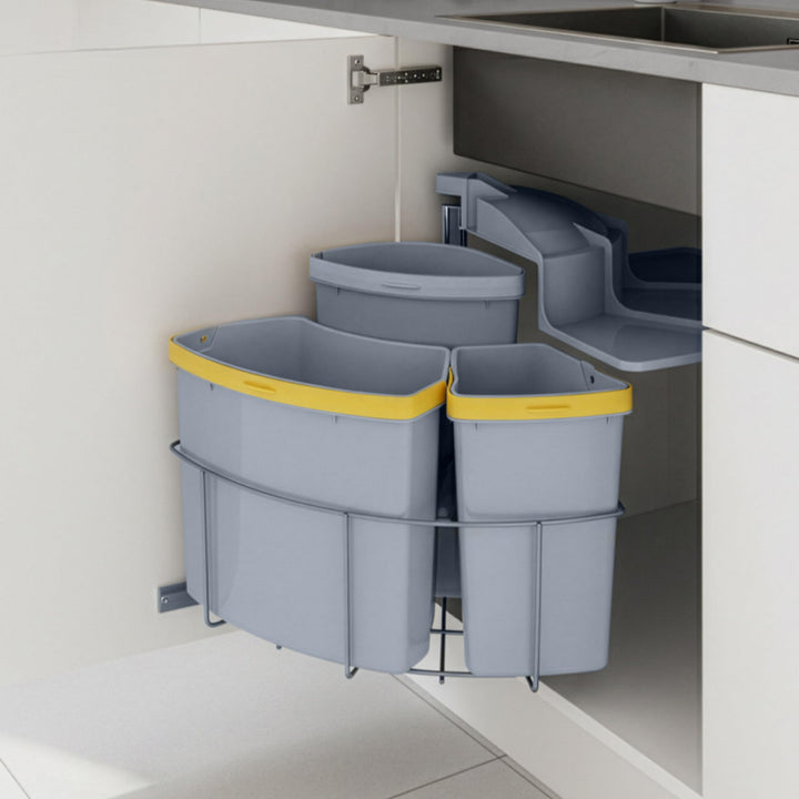 [en.casa] Einbau-Mülleimer Küche Kollby Mülltrennsystem 3fach für Unterschrank 50 cm breit 2 x 12L+1