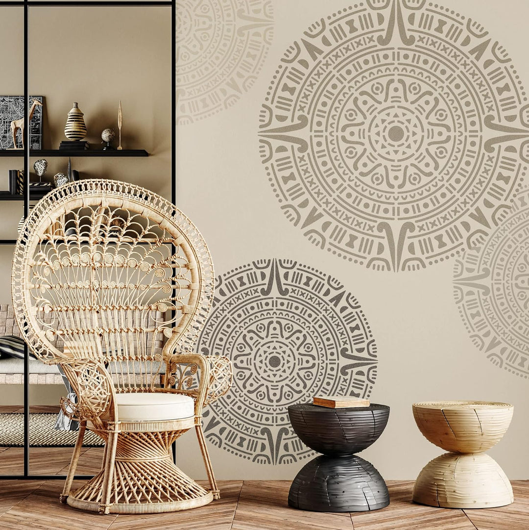Wiederverwendbare Wandschablone aus Kunststoff // MANDALA AZTECA // Muster Schablone Vorlage (Durchm
