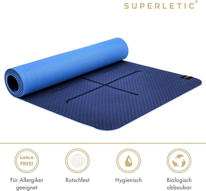 SUPERLETIC Yogamatte & Gymnastikmatte - 0.8/1.0/1.5 cm Dicke,Sportmatte Rutschfest mit Tragegurt, Ha