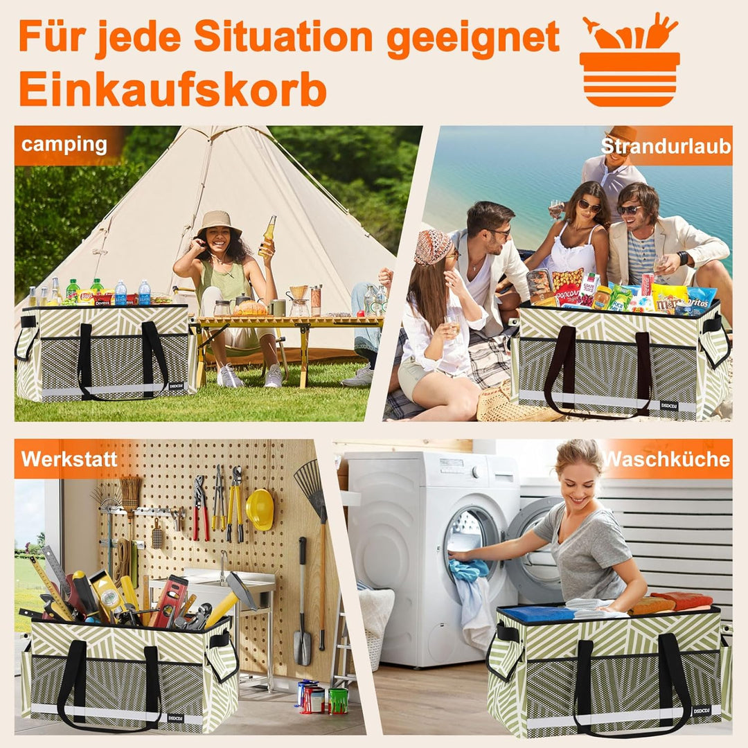 DSDCDJ 48L Einkaufskorb Faltbar mit Leuchtstreifen – Korb Einkaufen mit Verstärktem Boden – Einkaufs