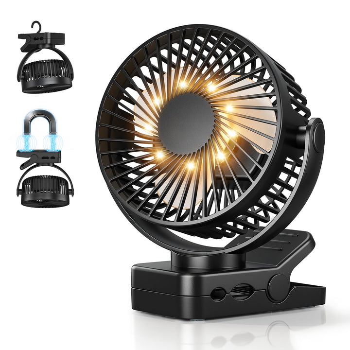 USB Ventilator 12000mAh Akku Tischventilator mit Fernbedienung & Magnetfuss, 3 Stufen, LED Licht, Ti