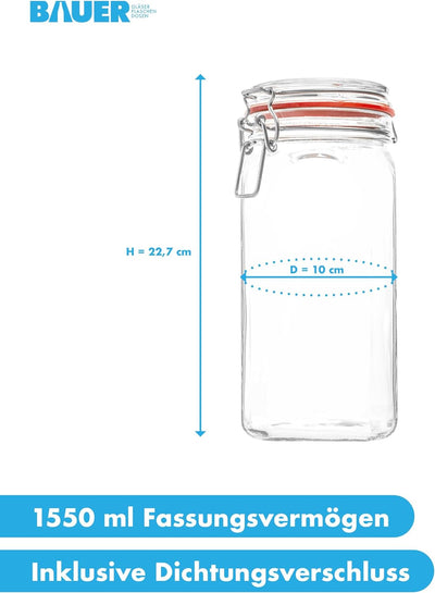 Flaschenbauer- 12 Drahtbügelgläser 1550ml verwendbar als Einmachglas und Fermentierglas, zu Aufbewah