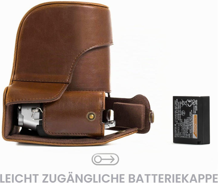 MegaGear MG577 Ever Ready Leder Kameratasche mit Trageriemen kompatibel mit Fujifilm X-T30, X-T20 (1