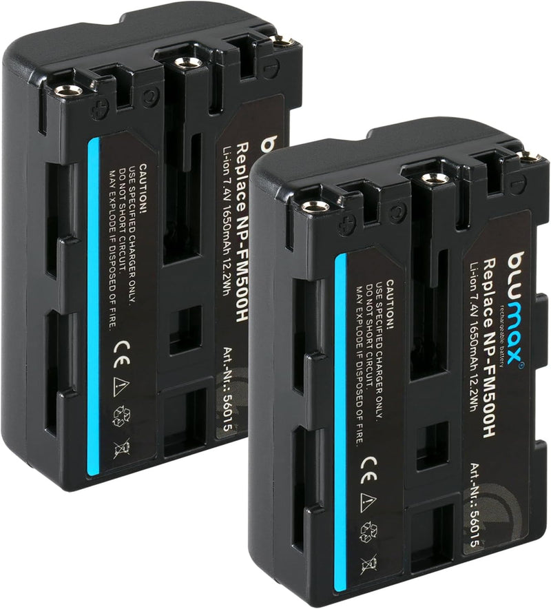 Blumax 2X NP-FM500H (1650mAh) Akku kompatibel mit Sony Alpha A57 A58 A65 A65V A68 A77 A77V A99 A99 I
