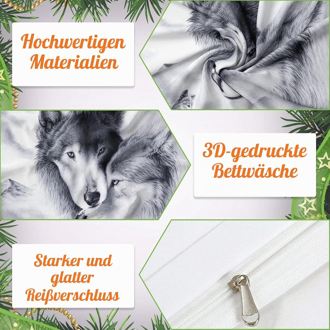 SHUAIG Bettwäsche Set Wolf, 3D WolfTheme Muster Bettbezug,Traumfänger Drucken 3 Teilig,Microfaser Be