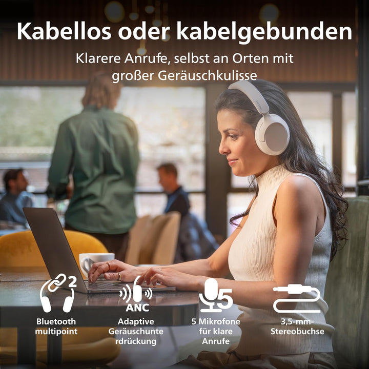 Philips TAH6000 ohrumschliessender Kopfhörer mit adaptiver Geräuschunterdrückung, bis zu 80h Wiederg
