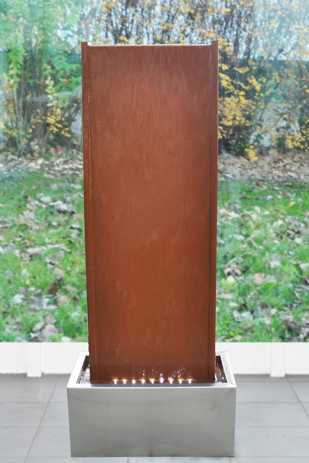 KÖHKO® Wasserwand ca. 97 cm Kombination aus Corten- und Edelstahl Wasserspiel mit LED-Beleuchtung Br