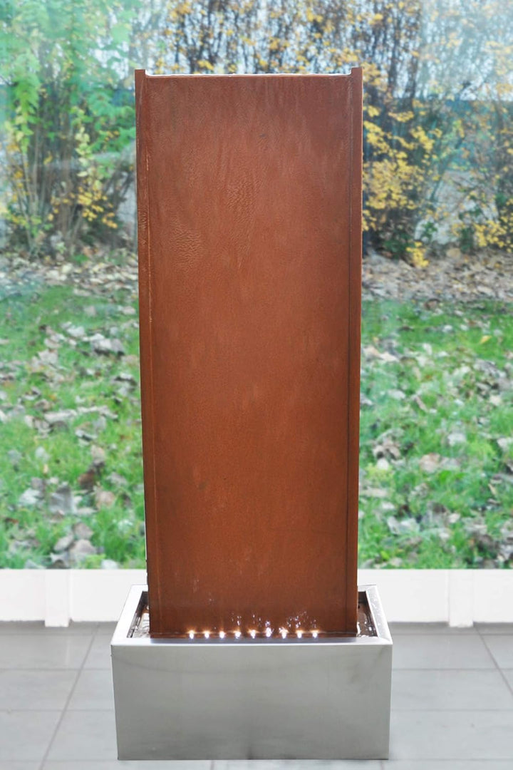 KÖHKO® Wasserwand ca. 97 cm Kombination aus Corten- und Edelstahl Wasserspiel mit LED-Beleuchtung Br