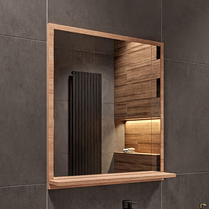 Badspiegel mit Ablage Sonoma - H:70 x B:60 cm - Bathroom Mirror - Moderner Badezimmer Spiegel Rechte
