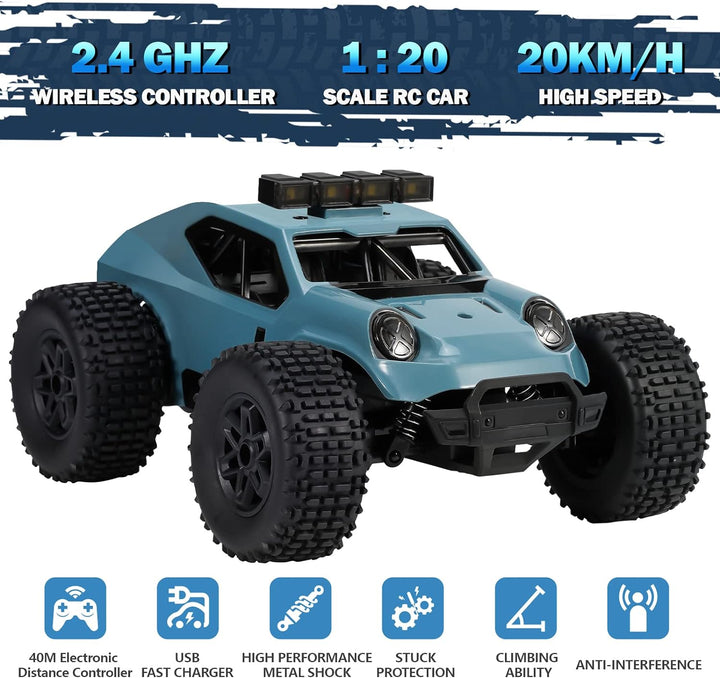 Kizeefun Ferngesteuertes Auto, 2.4Ghz 1/20 RC Auto Geländewagen 20 km/h Alle Gelände, Elektrisches S