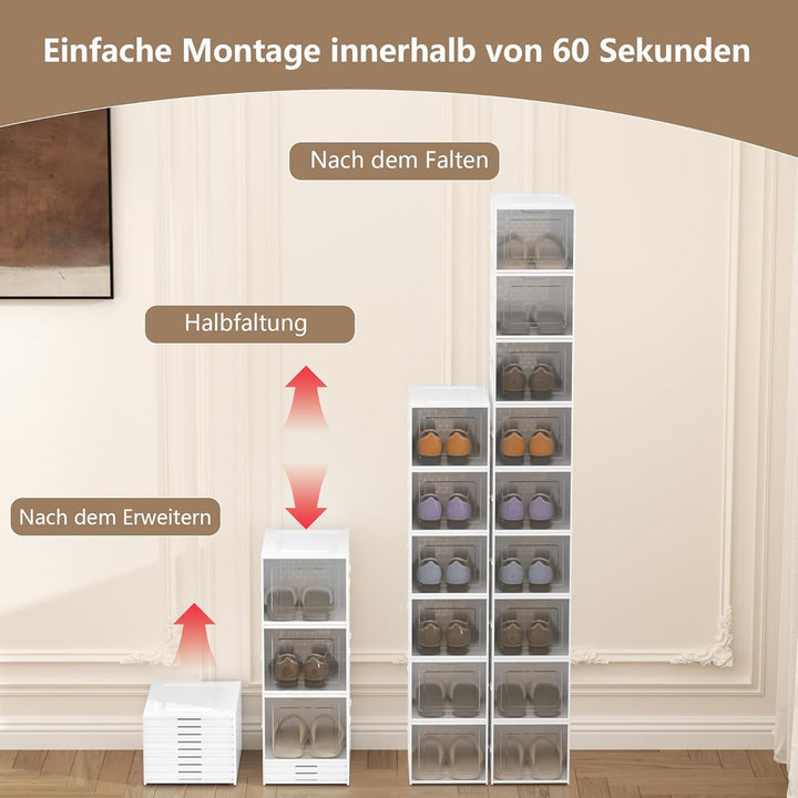 Schuhboxen Stapelbar Installationsfrei - Schuhbox aus Kunststoff mit transparenter Türen Schuhaufbew