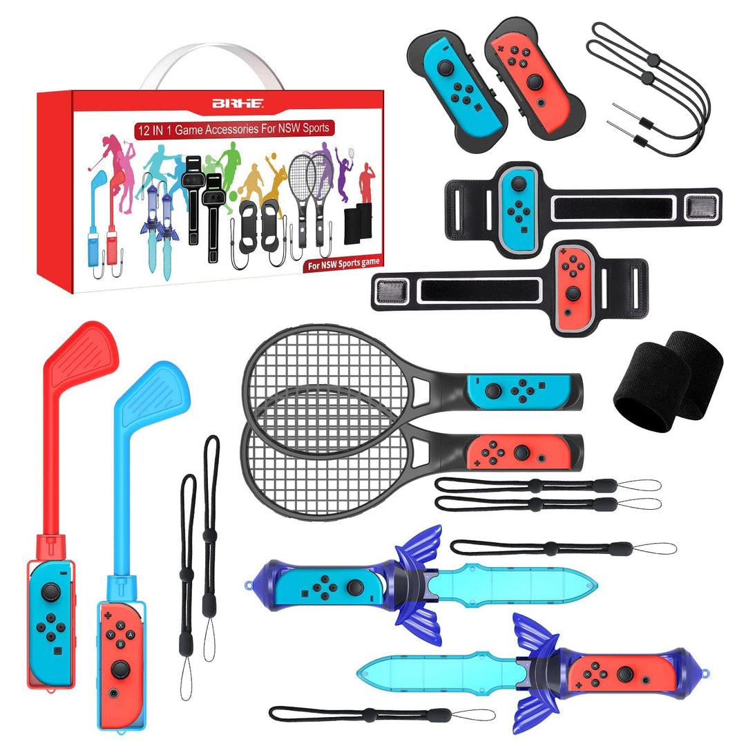 12 in 1 Switch Sport Zubehör Set Bundle – 2024 Familienparty-Paket Spiel Zubehör Set Satz für Ninten