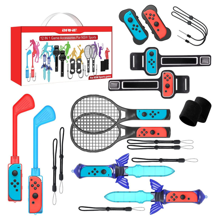 12 in 1 Switch Sport Zubehör Set Bundle – 2024 Familienparty-Paket Spiel Zubehör Set Satz für Ninten