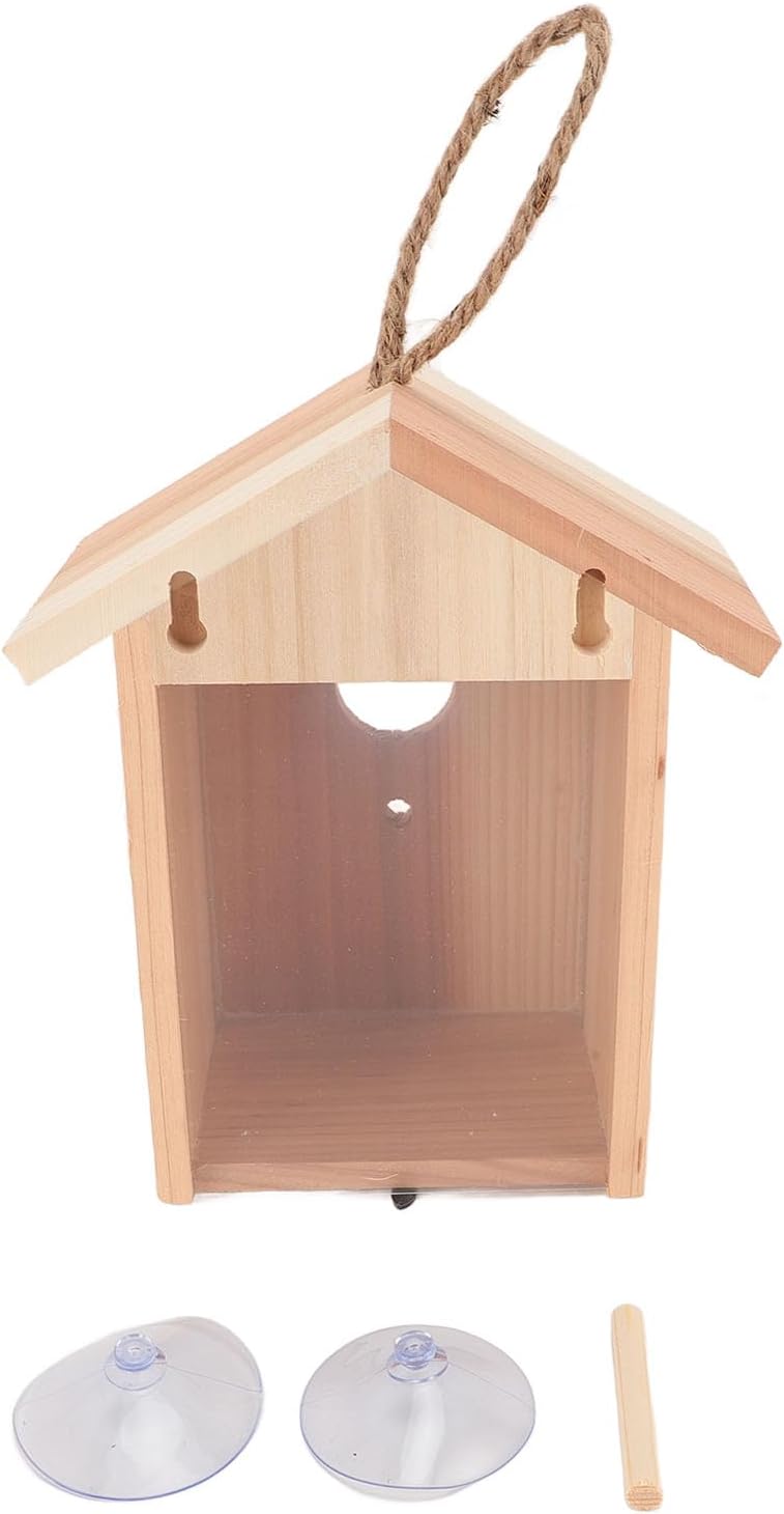 Vogelhaus aus Zedernholz für den Aussenbereich mit Transparentem Design, Fenster-Vogelhaus, Vogelnis