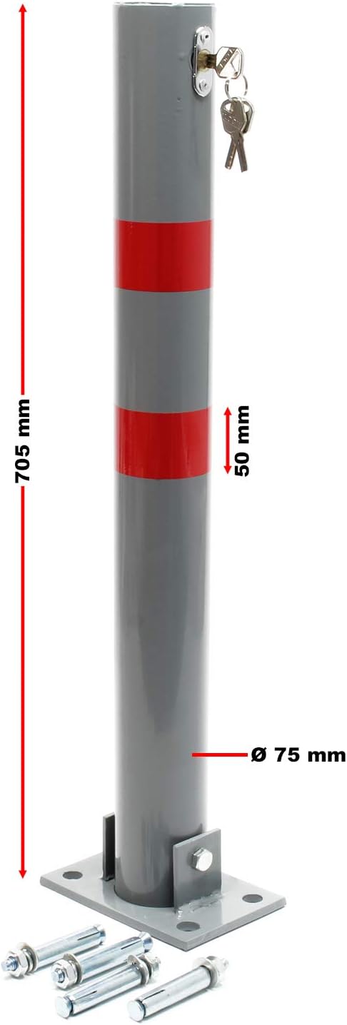 Wiltec Parkpfosten 705 x 75 mm, Parkplatzsperre klappbar rund, Absperrpfosten aus Stahl, Parkpfosten