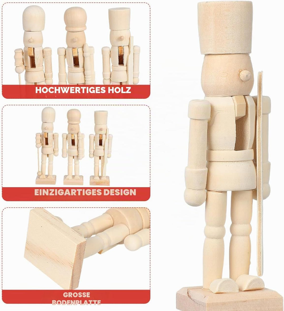 MAGICLULU 3 Stück Weihnachts-Nussknacker Aus Holz Unvollendet Nussknacker Aus Holz Zum Bemalen Unbem