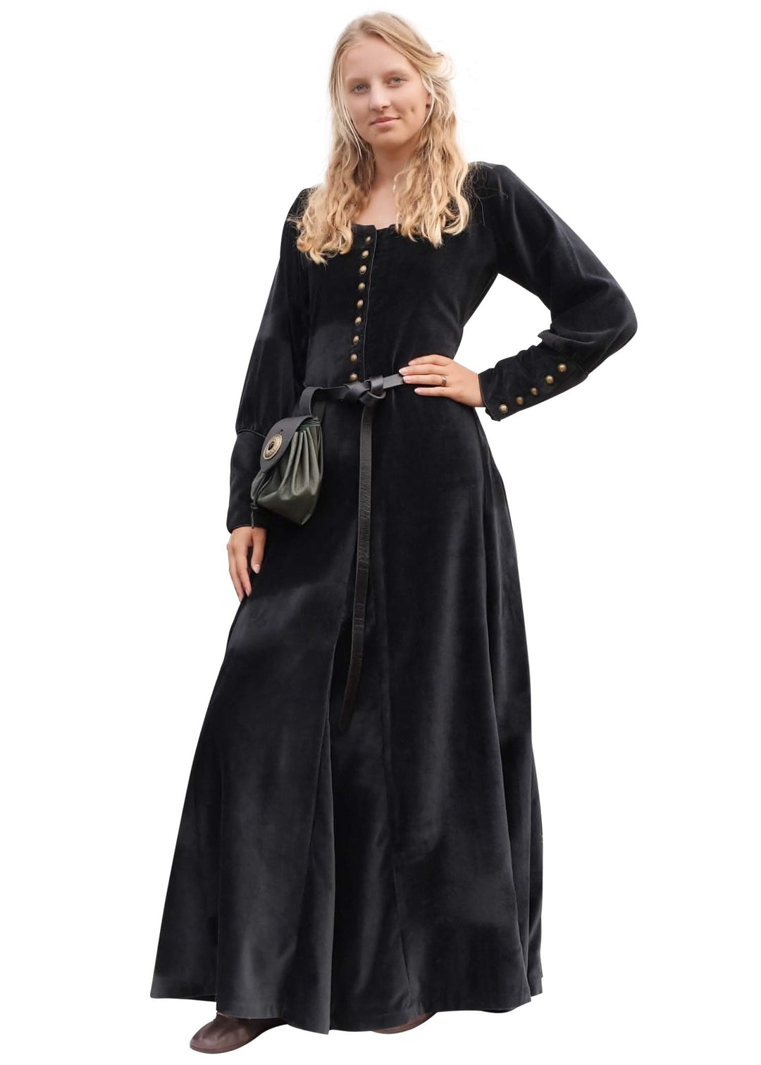 Battle-Merchant Mittelalterkleid Cotehardie Isabell aus Samt lang, Damen, Baumwolle, bodenlang, Vint