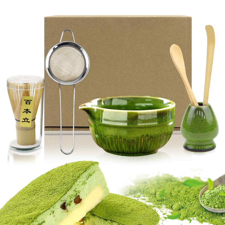 6 Stück Matcha Set, Matcha Tee Sets, Keramik Matcha Schale mit Ausgiesser, Bambus Matcha Besen, Chas