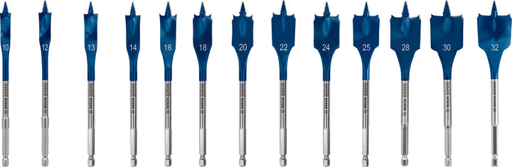 Bosch Accessories 13x Expert SelfCut Speed Flachfräsbohrer Set (für Weichholz, Grobspanplatte, Ø 10-