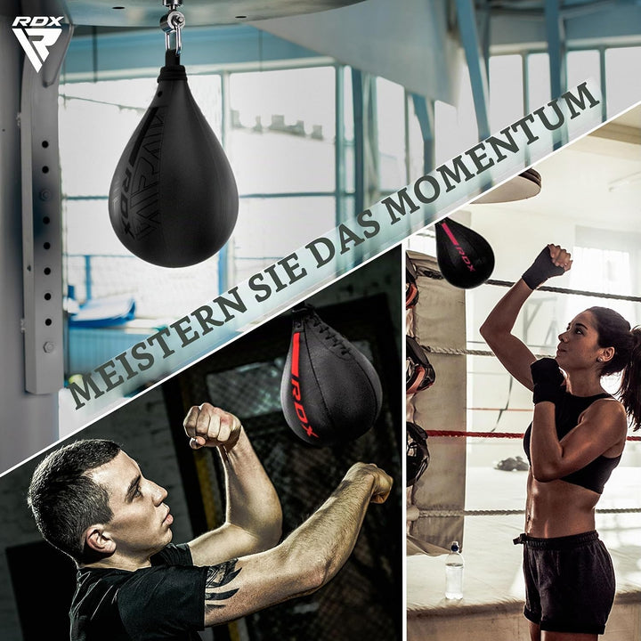 RDX Boxbirne Maya Hide Leder Set, Speedball Hängend Mit Halterung, Punchingball Boxing Speed Bag, Ge
