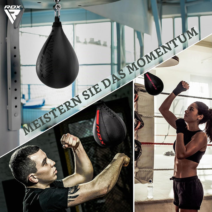 RDX Boxbirne Maya Hide Leder Set, Speedball Hängend Mit Halterung, Punchingball Boxing Speed Bag, Ge