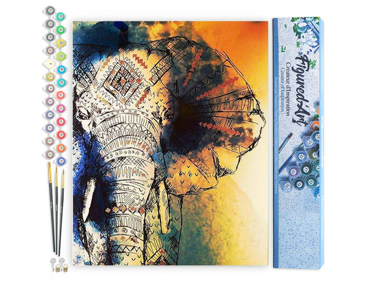 Figured'Art Malen Nach Zahlen Erwachsene Asiatischer Elefant - Paint by Numbers Basteln DIY Bastelse