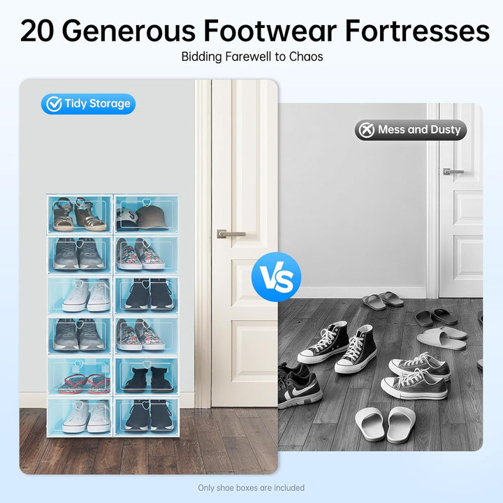 20 Stück Schuhboxen Stapelbar, Transparent Schuhbox Faltbar Schuhkarton Schuhaufbewahrung platzspare