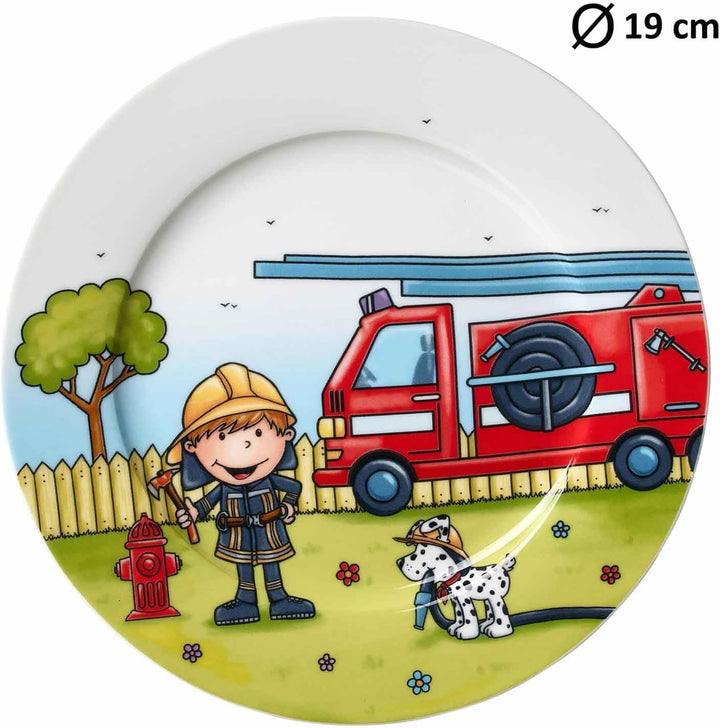 Ritzenhoff & Breker Kindergeschirr Set Feuerwehrmann Bernie, 3-teilig, Bunt, Schale Becher Teller au